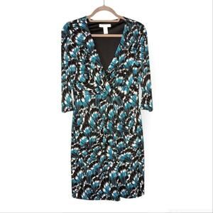 WHBM Women's Faux Wrap Teal Black Dress Size Medium